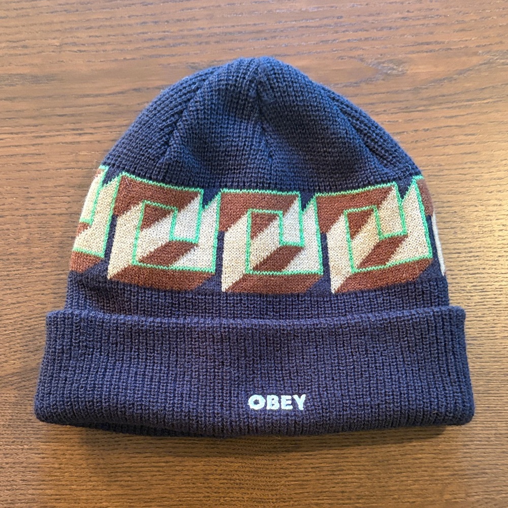 FREE W/PURCHASE - OBEY - Blue Beanie with Geometric Design